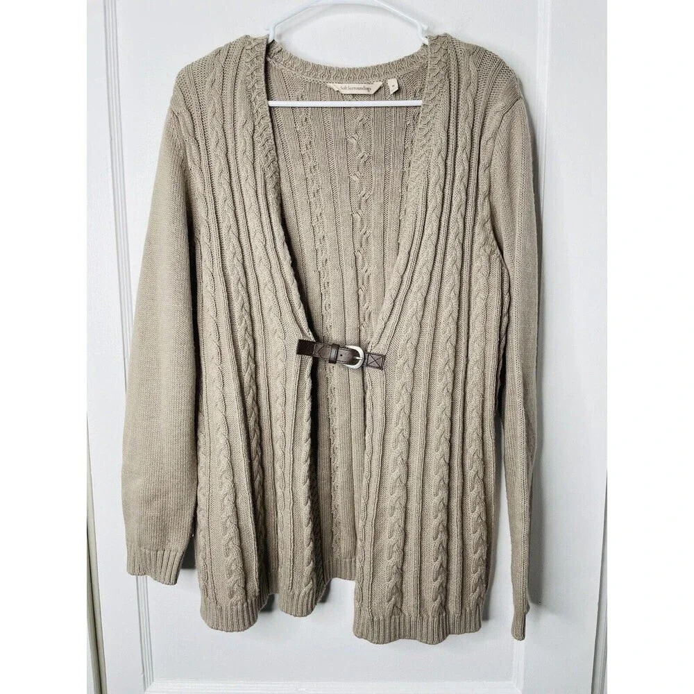 Soft Surroundings Open Cardigan M Buckle Cotton Wool Blend Oversized Lagenlook